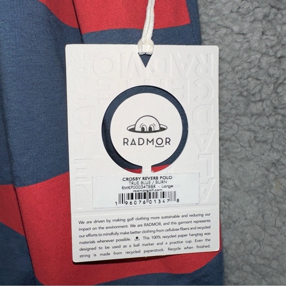 Radmor Shirt Mens Large True Blue/Burn Crosby Reverb Print Cotton Golf Polo NWT - Picture 3 of 10